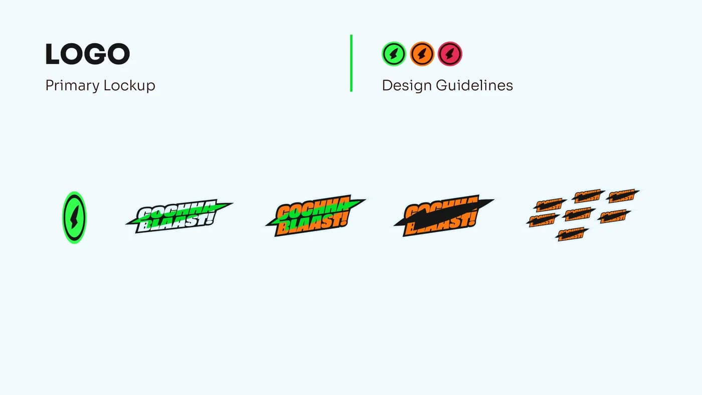 Cochaa Blaast brand book logo colourway variations