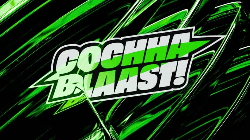 Cochaa Blaast logo on liquid green 3D render