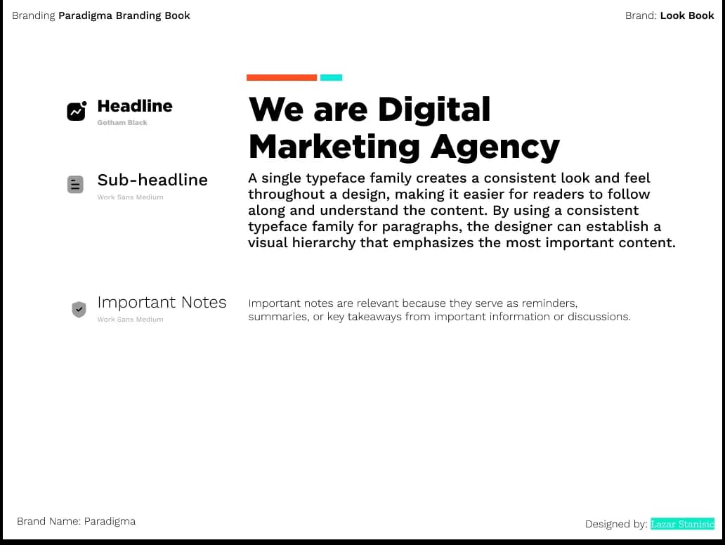 Paradigma typography system, Gotham Black and Work Sans