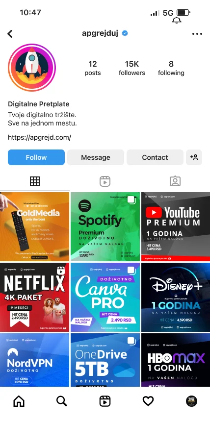 Apgrejduj streaming platform Instagram profile designed by Lazar Stanisic