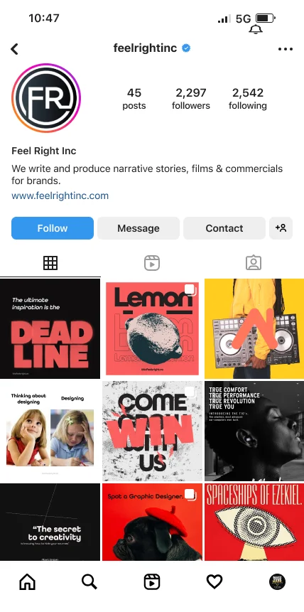 Feel Right wellness brand Instagram profile and social media content
