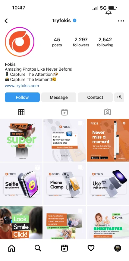 Fokis brand Instagram profile with creative direction and content strategy
