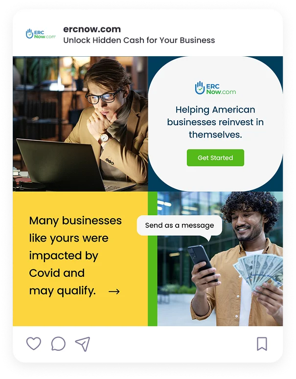 ERC Now financial services Instagram post with branded visuals