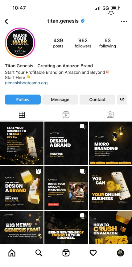 Titan Genesis fitness brand Instagram profile with training content