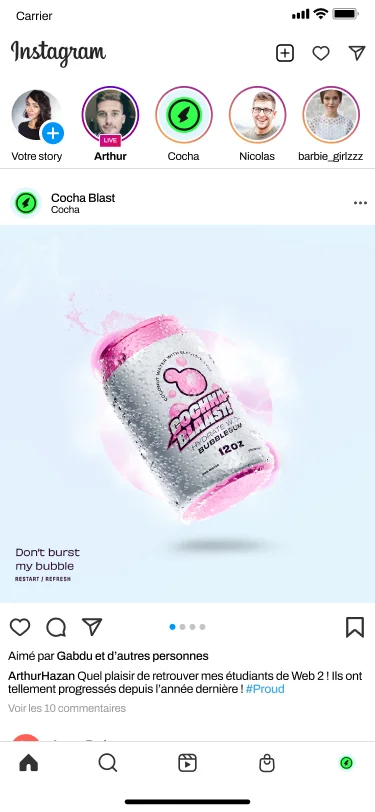 Cochaa Blaast bubblegum ad in the Instagram feed