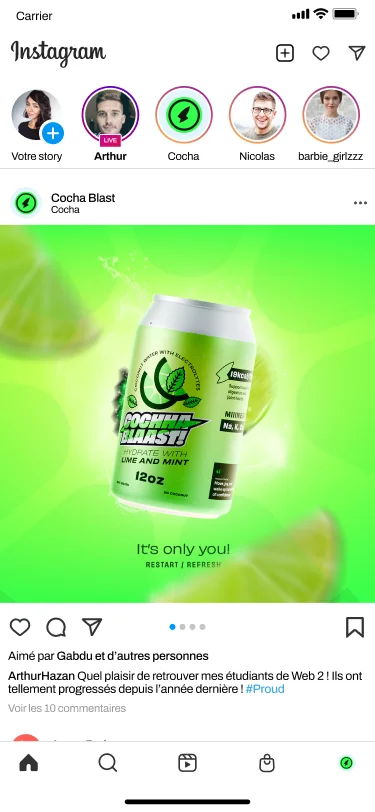 Cochaa Blaast lime and mint ad in the Instagram feed