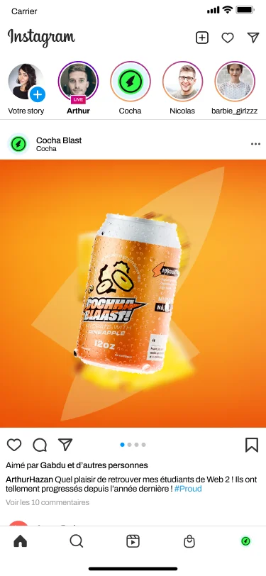 Cochaa Blaast pineapple ad in the Instagram feed