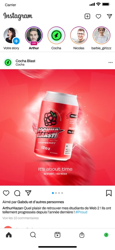 Cochaa Blaast raspberry ad in the Instagram feed