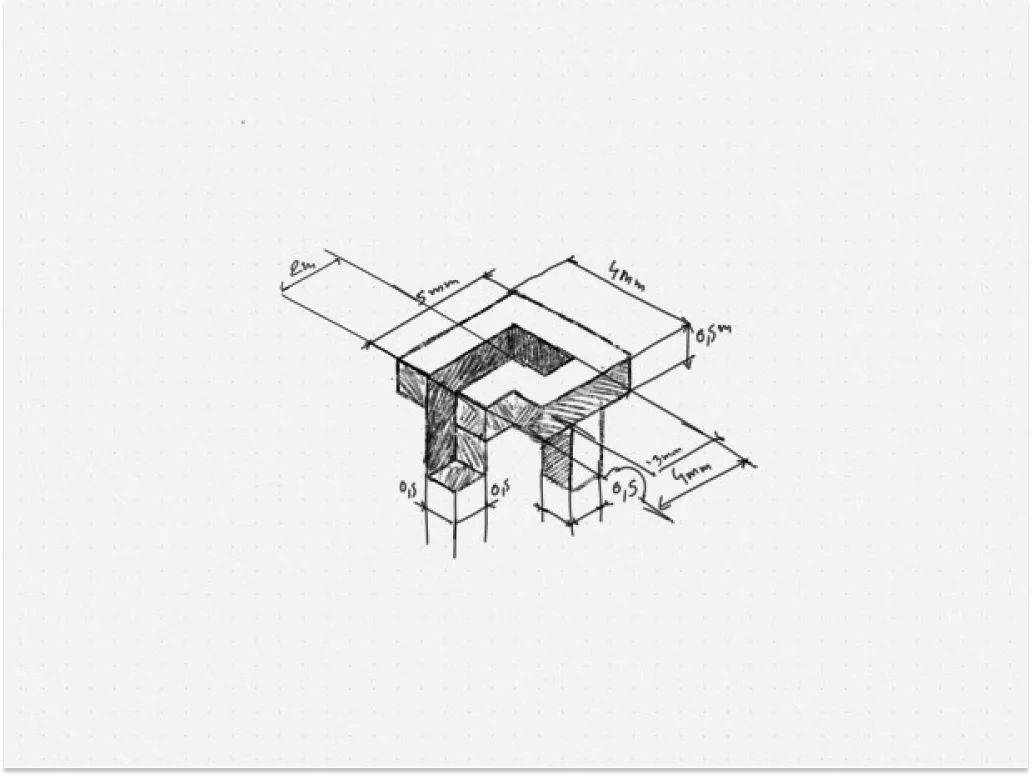 Paradigma logo sketch with dimensions
