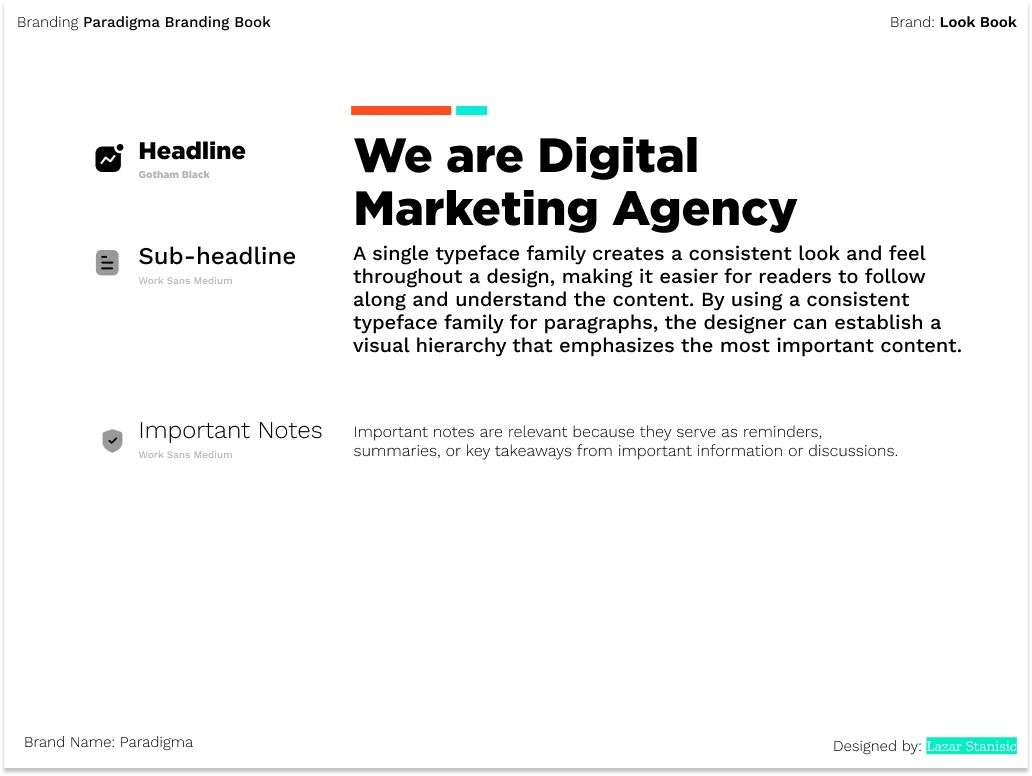 Paradigma typography system, Gotham Black and Work Sans